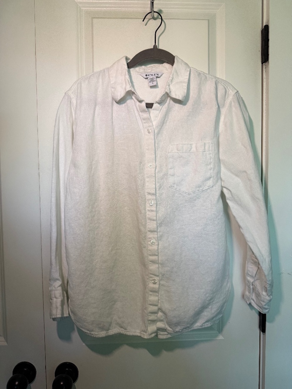Athleta 100% Linen Button Up Shirt White Linen Blouse Size Small
